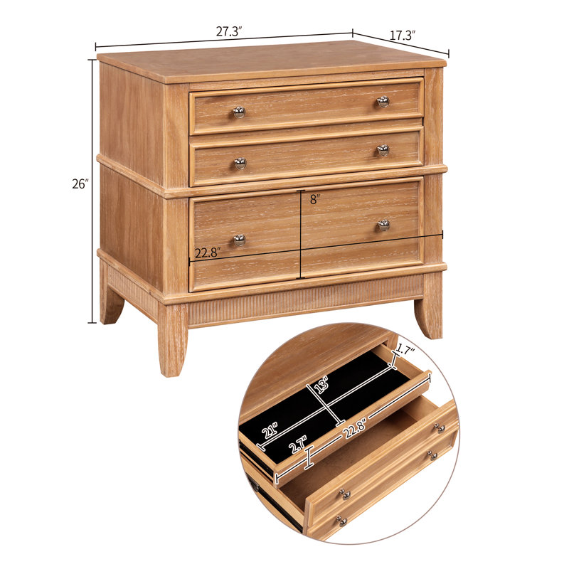 Hazel Set of 2 Rustic 3-Drawer Side Tables for Living Room, Hallway or Entryway with Hidden Storage