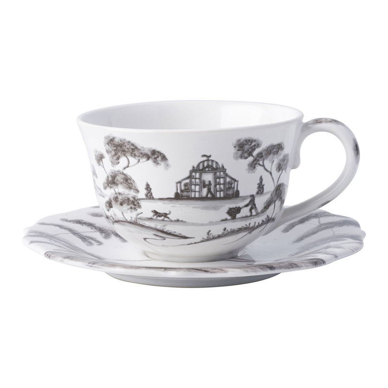 Country Estate Saucer, Flint Gray/White