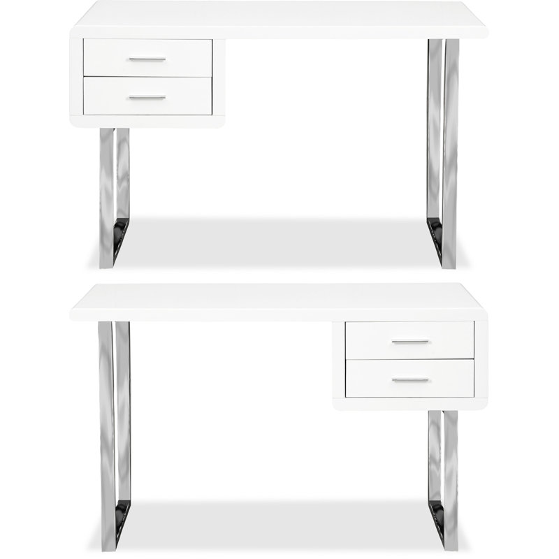 Kreis 120Cm W Rectangle Computer Desk, White, Silver