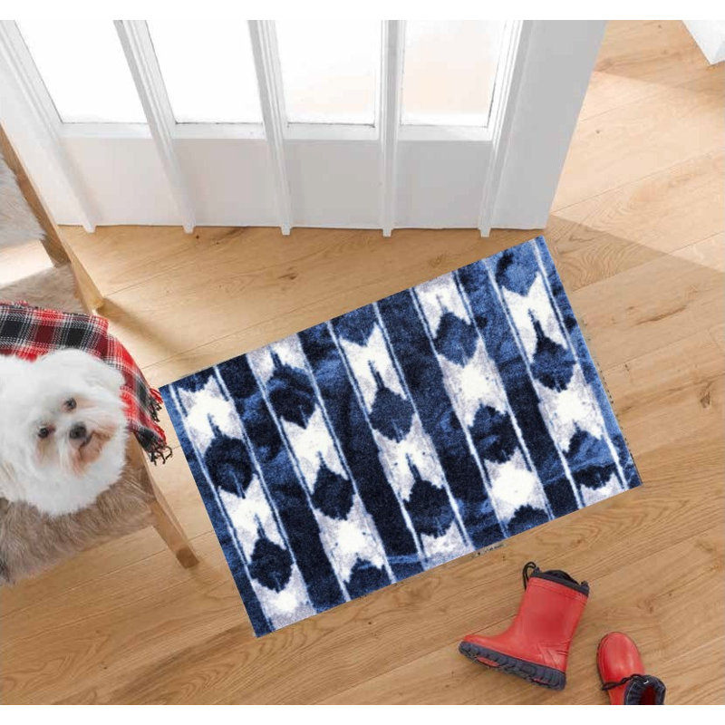 Tapis de sol lavable 2 pi x 3 pi à rayures abstraites bleues