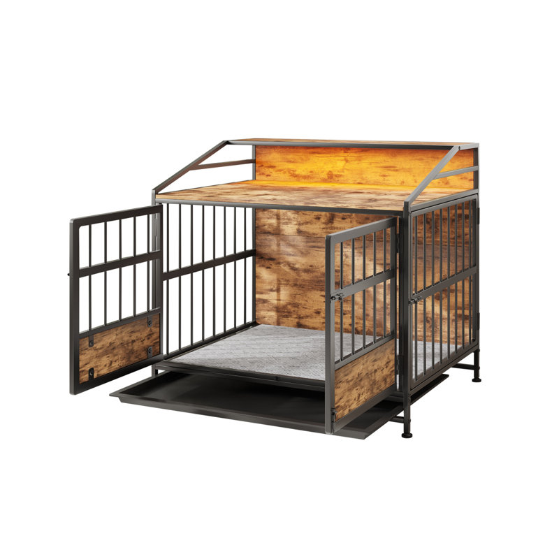 Caisse pour chien brune avec meubles doubles, Petit (H 31,5 po x l 31,5 po x P 19,69 po)