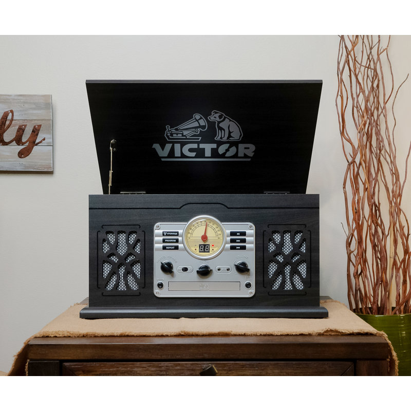 Centre musical 7-en-1 avec tourne-disque Bluetooth et vinyle, Graphite