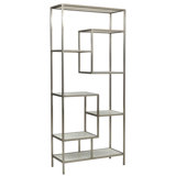 Monroe Brushed Nickel And White Marble Modern 80-Inch Tall Bookcase