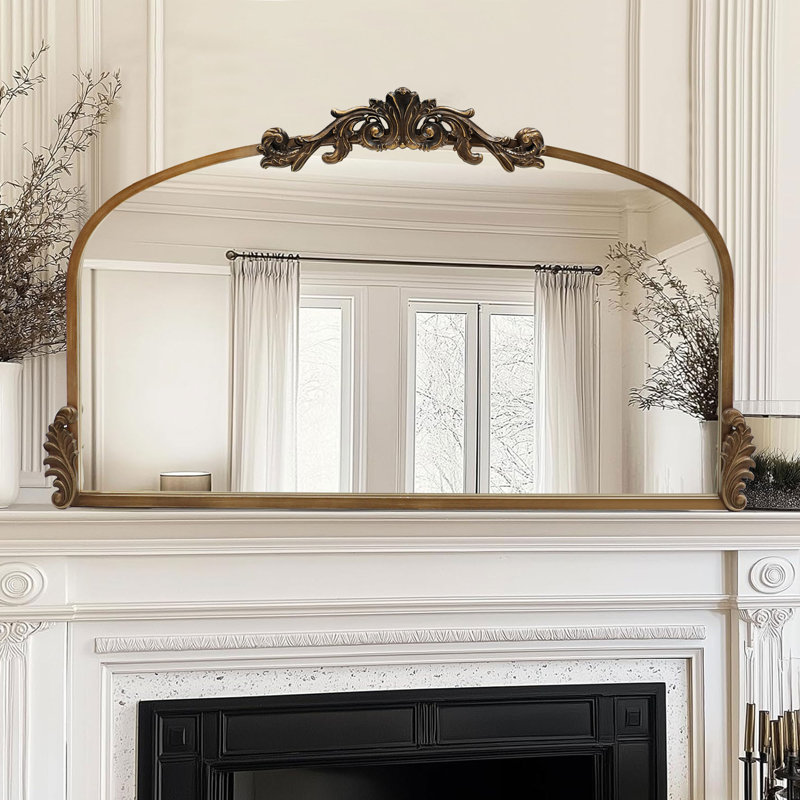 Miroir mural arqué en métal de style baroque, miroir décoratif, 22 po x 37 po, Bronze Antique
