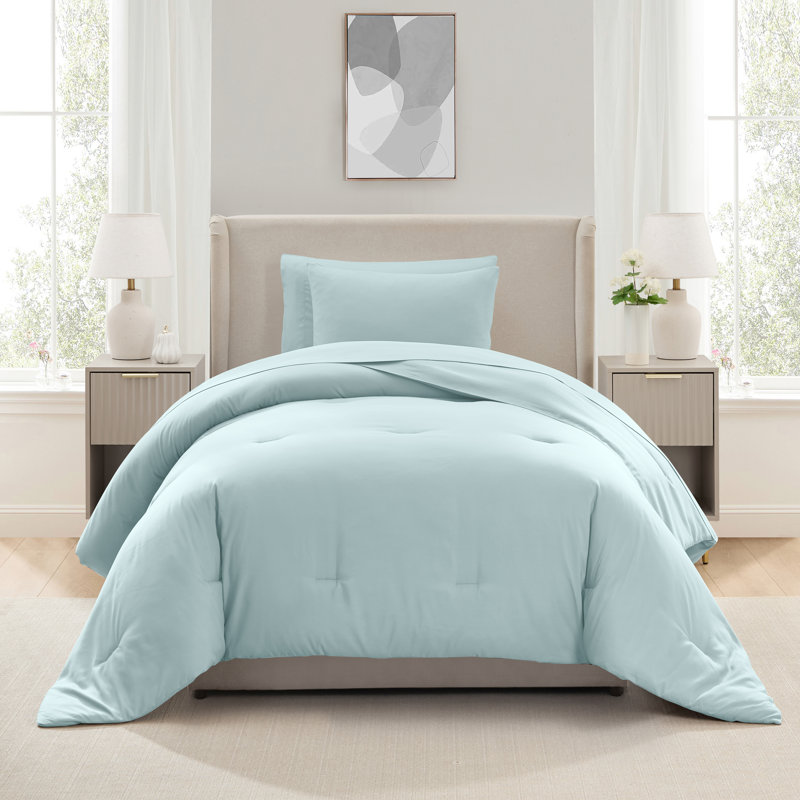Soft Microfiber 5 Piece Comforter Set with Sheets, Light Baby Blue, Twin Extra Long Comforter + 4 Additional Pieces