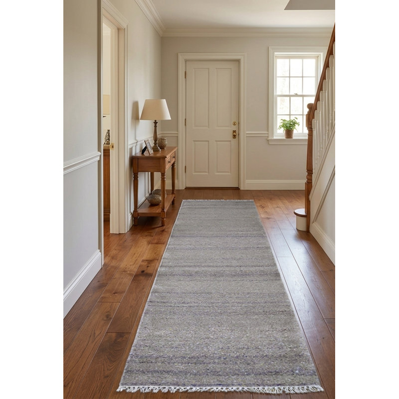 Tapis de couloir beige en coton et polyester tissé à la main, Tapis de couloir 2 pi 6 po x 8 pi