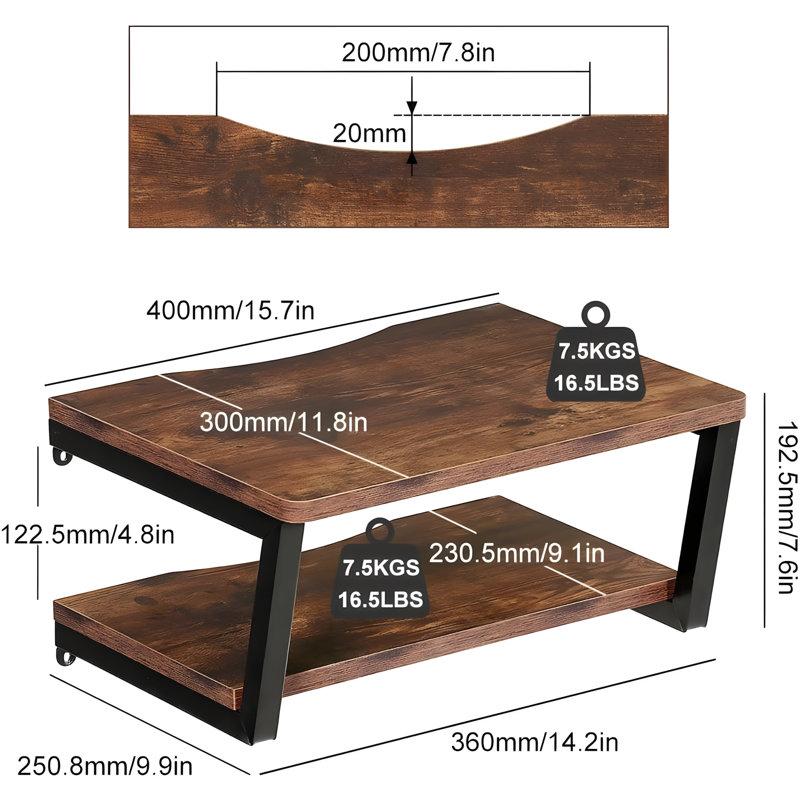 2-Tier Floating Wall Mounted AV Shelf With Cable Management - Heavy Duty Steel Frame Media Stand For Projector, Gaming Console & Entertainment Center