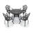 5-Piece Patio 35.43" Round Dining Set with Umbrella Hole, 5 Armchairs with Beige Cushions-1354040571-1354040570