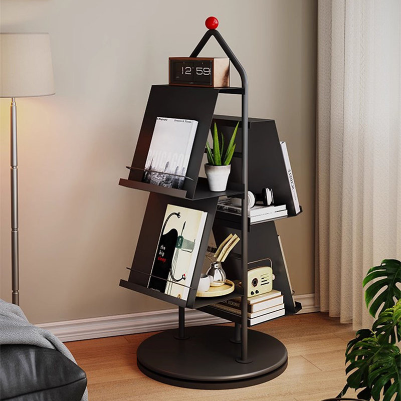 Black Modern Iron Rotating Bookshelf, Black
