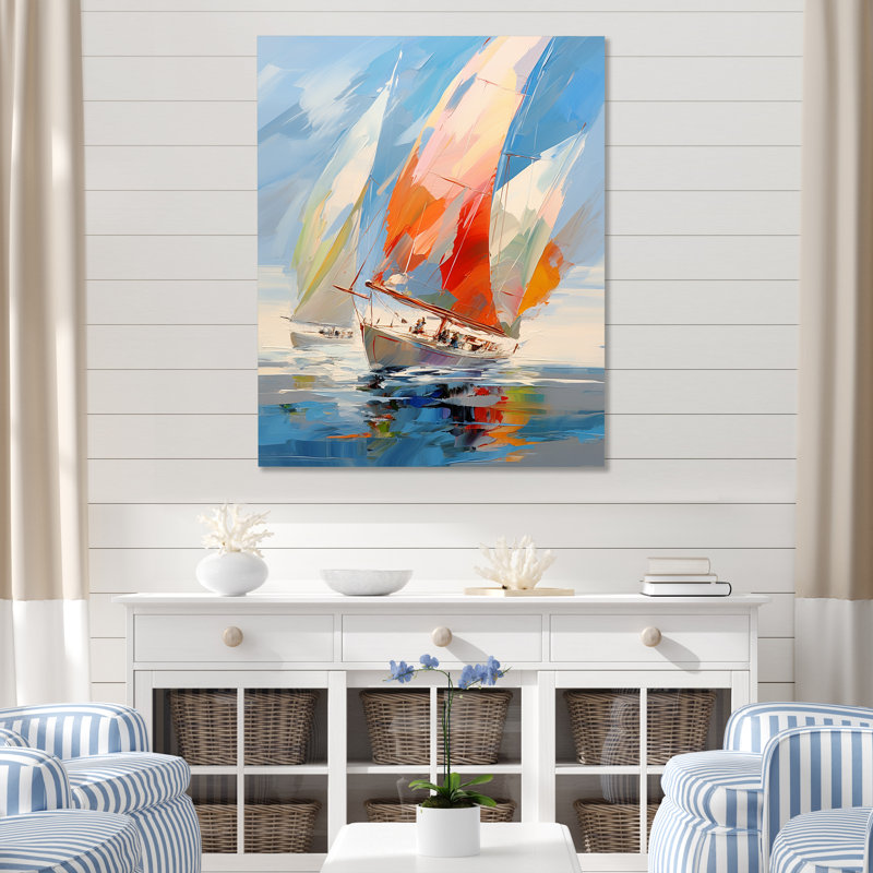 Fresin voilier abstrait, vents I - Bateau à voile, reproduction d'art sur toile encadrée, H 44 po x l 34 po x P 1,5 po