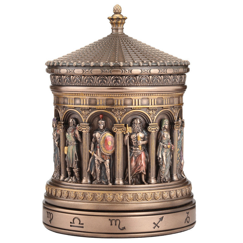 Figurine en bronze coulé à froid 6,5 pouces avec panthéon grec et zodiaque rotonde