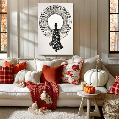 1 pièce Almaraz, peinture encadrée mettant en vedette une silhouette féminine avec un fond à pois dans un style abstrait minimaliste. Affiche murale décorative rétro pour la décoration intérieure, œuvre d'art moderne parfaite comme cadeau pour la chambre à coucher ou le salon
