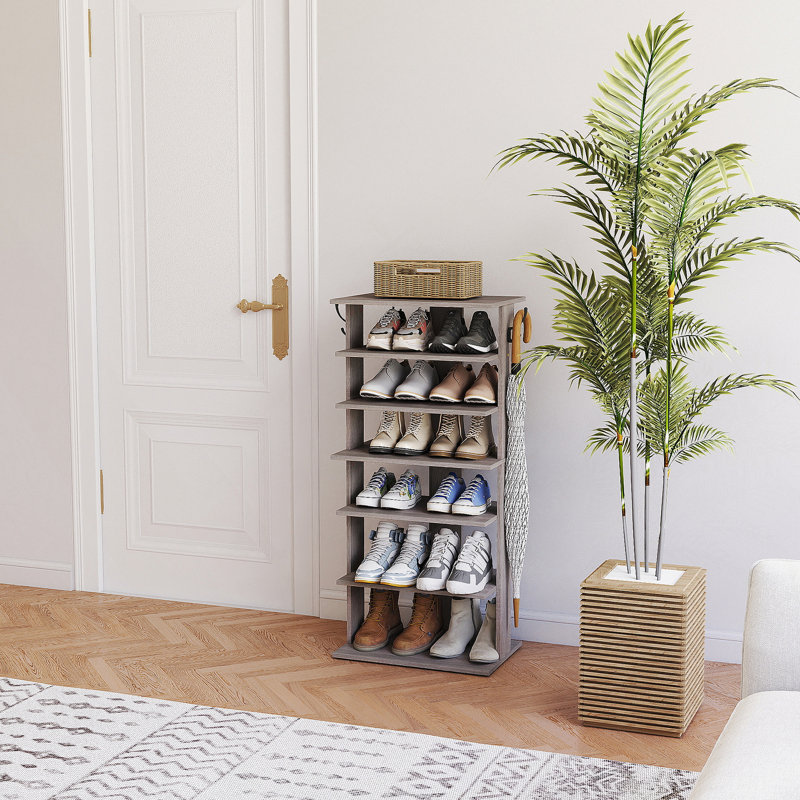 Versatile 7 Tier Shoe Storage Organizer With Hooks, Ideal For Entryway, Closet Or Mudroom, Easy To Assemble And Save Space