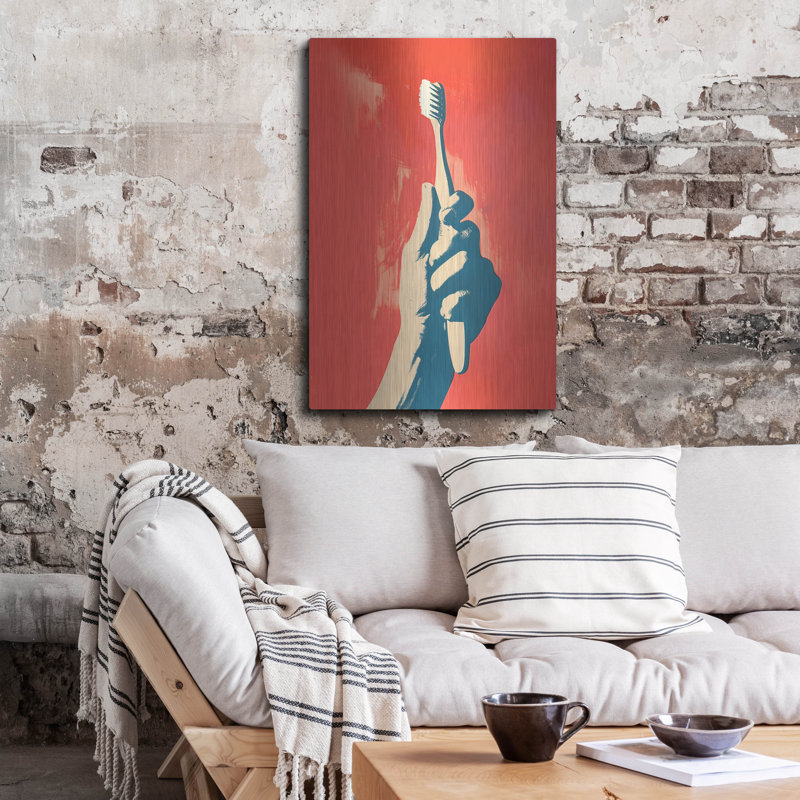 «Praise The Toothbrush» par Andreas Magnusson, art mural en métal, H 36 po x l 24 po