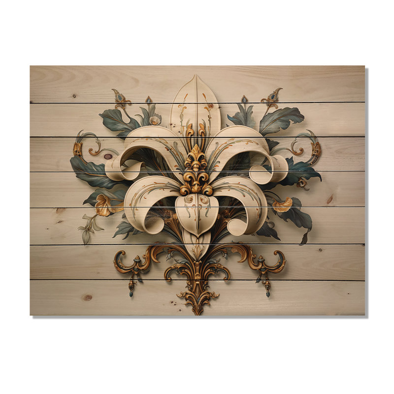 Fleur imprimée sur bois naturel, H 24 po x l 32 po x P 0,78 po