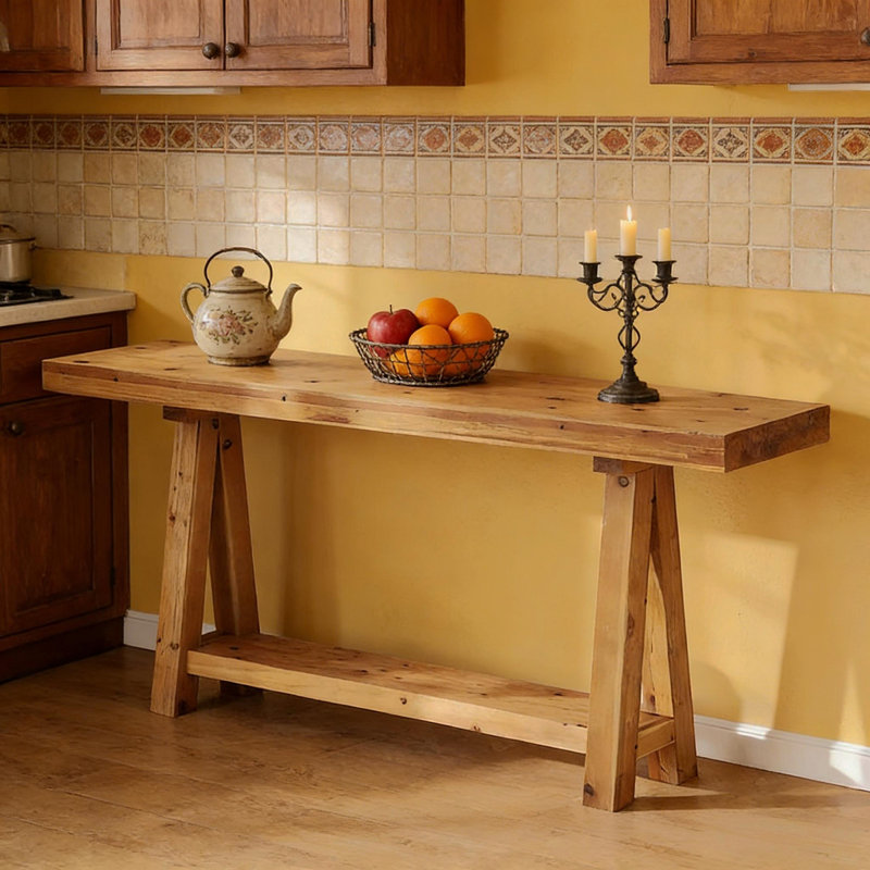 Table basse de style naturel, table d'entrée en bois, console élégante