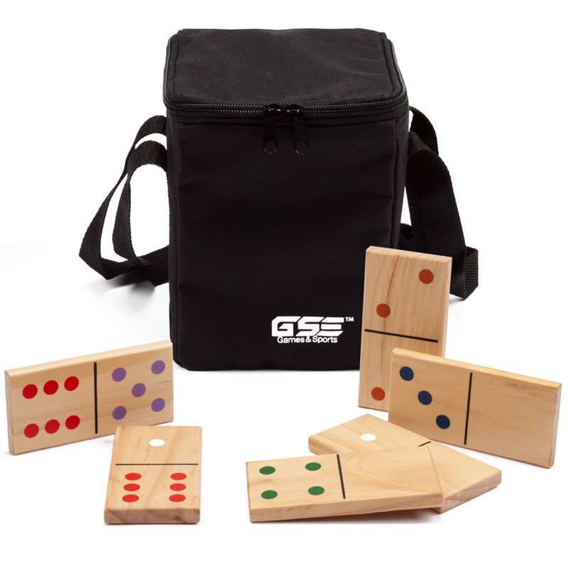 Giant Wooden Dominoes with Multi-Color Dots, 28-Piece Wood Domino Game Set for All Ages, 10" H x 5" W x 0.5" D
