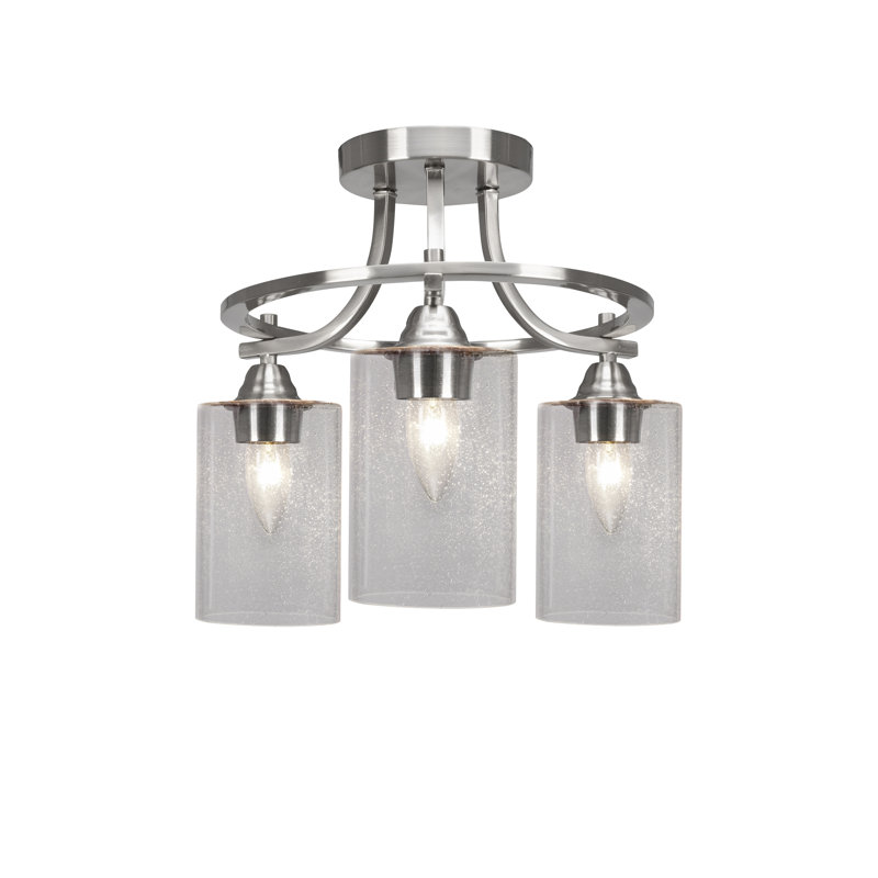Ghayth Paramount 3 Light Semi-Flush Shown In Brushed Nickel Finish With 4" Muslin Glass, Seeded