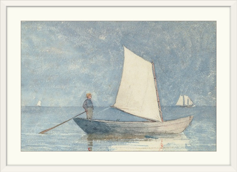 «Sailing a Dory, 1880» par Winslow Homer, reproduction d'art, H 20 po x l 26 po x P 1 po, Cadre blanc