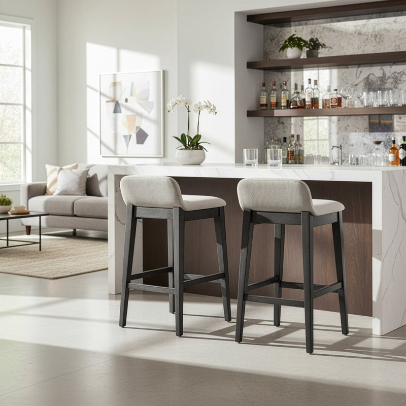 Auliffe Upholstered Bar & Counter Stool, Black Washed, Bar Stool (28.9" Seat Height)