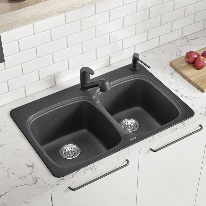 Vienna SILGRANIT 31" 50/50 Double Bowl Dual Mount Kitchen Sink - Anthracite, Anthracite
