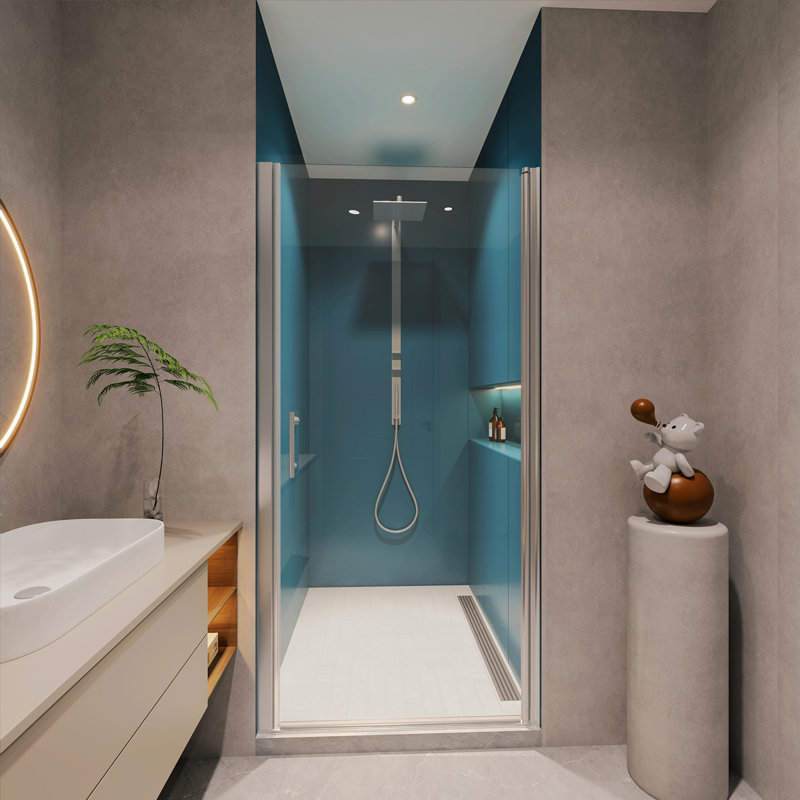 1 3/8" Adjustment,Universal Pivot Shower Door, Open Outside, With 1/4" Tempered Glass Finish 3072, Chrome
