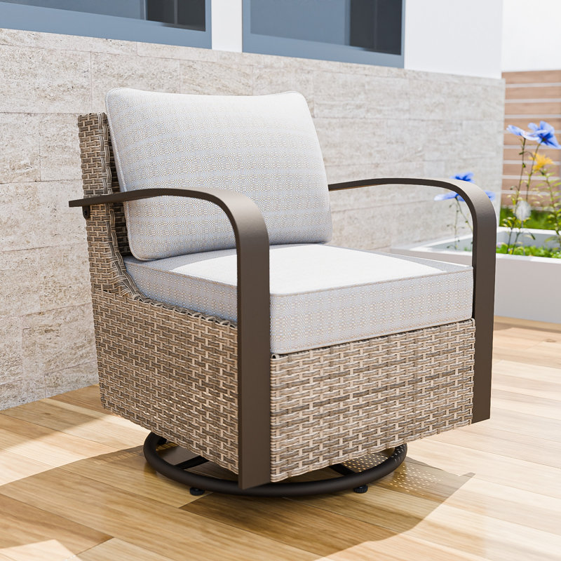 Chaise d'extérieur pivotante en osier avec coussins, Beige