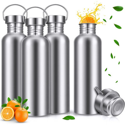 Ensemble de 4 bouteilles d'eau en acier inoxydable 34 oz - à paroi simple (argent)