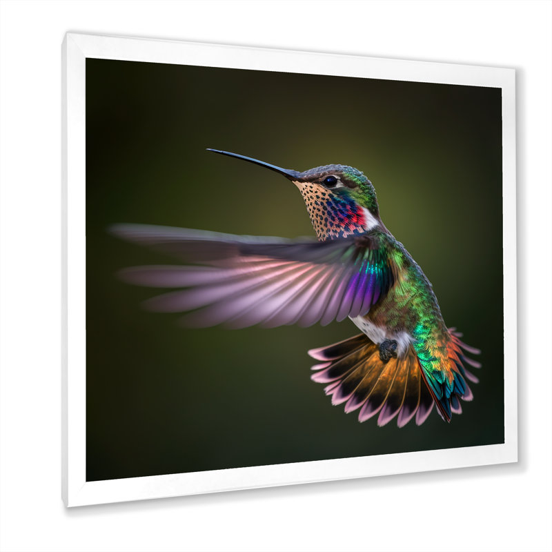Colibri mauve planant dans la nature - impression, H 30 po x l 30 po x P 1 po, Cadre photo blanc
