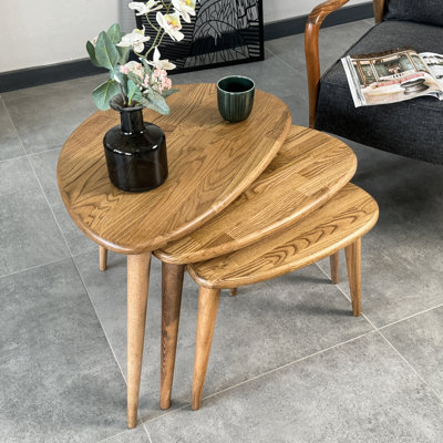 Solid Wood Nesting Tables Set of 3, Rustic Chestnut Coffee Table Set for Living Room