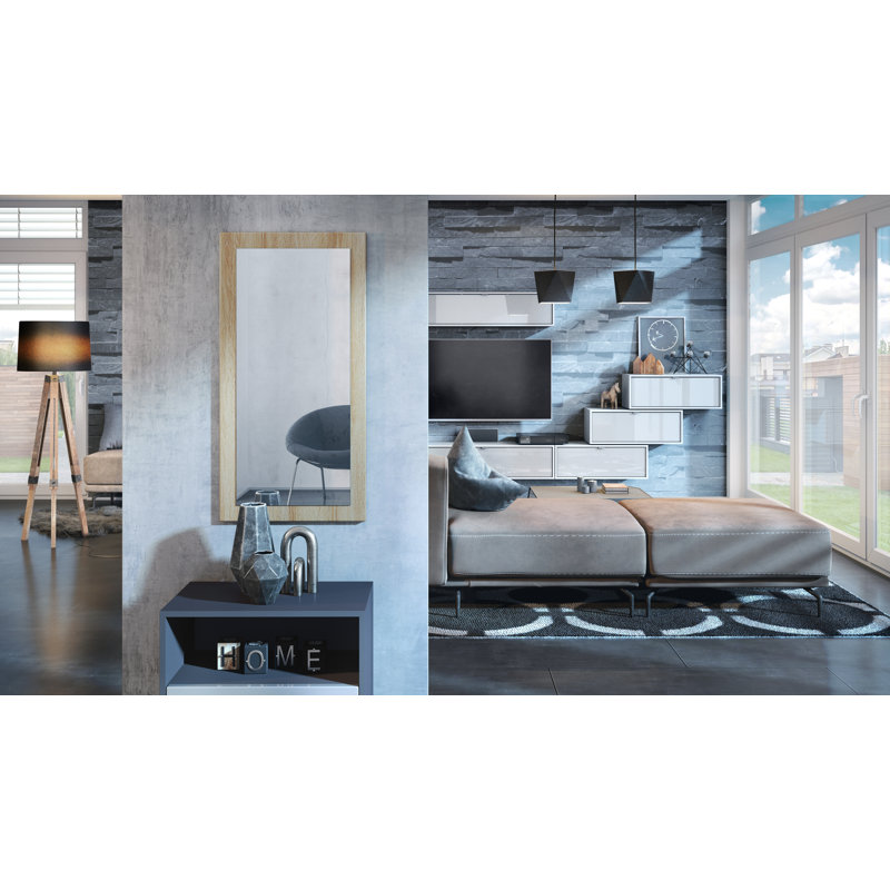 Comptche Engineered Wood Flat Wall Mirror, 89cm H x 45cm W, Rough-cut Oak