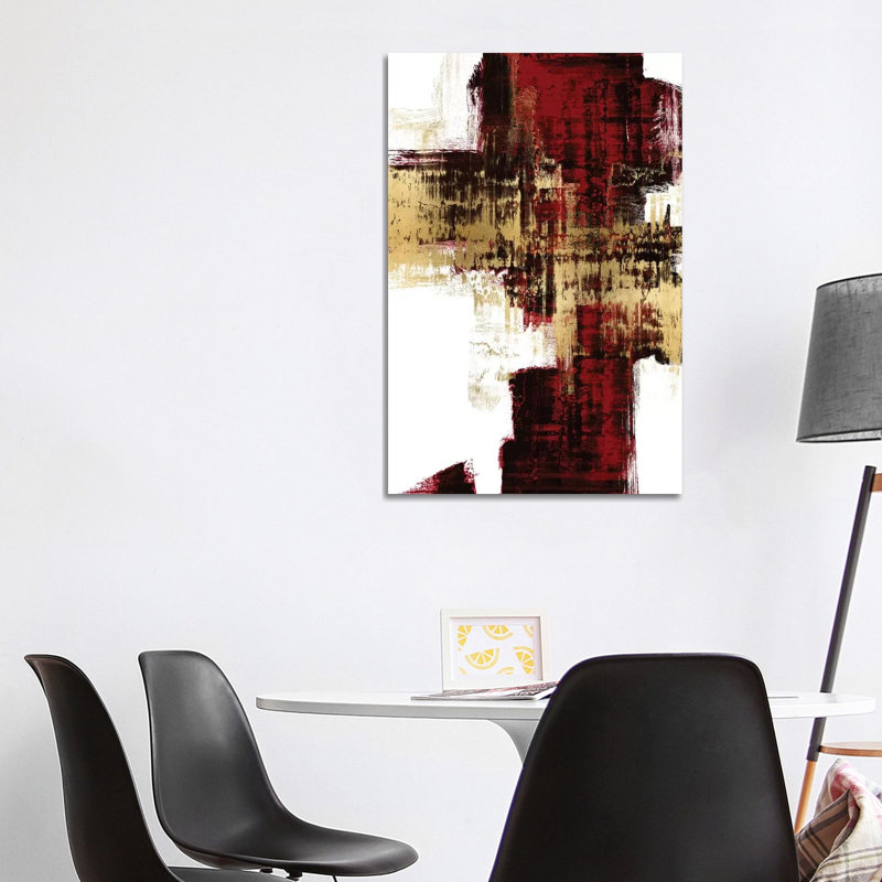 Reproduction d’art sur fond cinétique or sur rouge I par Alex Wise, H 40 po x l 26 po x P 1,5 po, Pas de tapis, Toile tendue