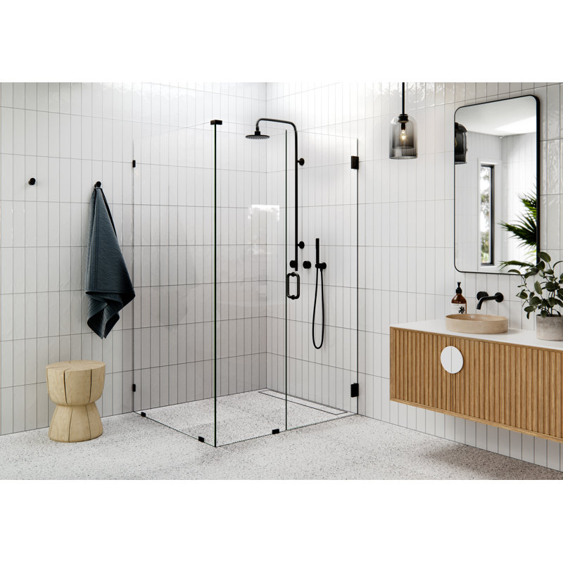 Illume 48 in. x 44.5 in. x 78 in. 90-degree Fully Frameless Wall Hinged Glass Shower Enclosure, Matte Black