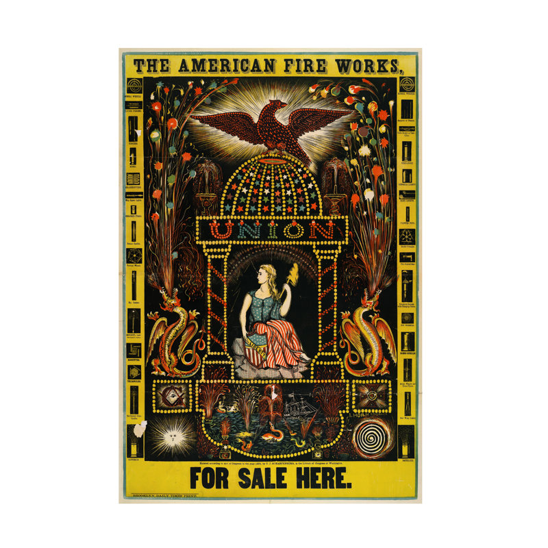 " The American Fire Works For Sale Here " by Print Collection, 19" H x 12" W x 2" D