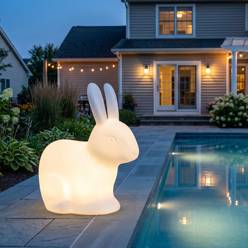 Mignonne lampe décorative mignonne en forme de lapin blanc, lumière décorative intérieure extérieure rechargeable, veilleuse à couleurs changeantes de 16 RVB