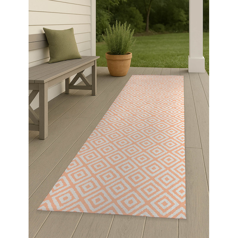 Ikat Grunge Non-Slip Outdoor Rug, Runner 2'6" x 8'