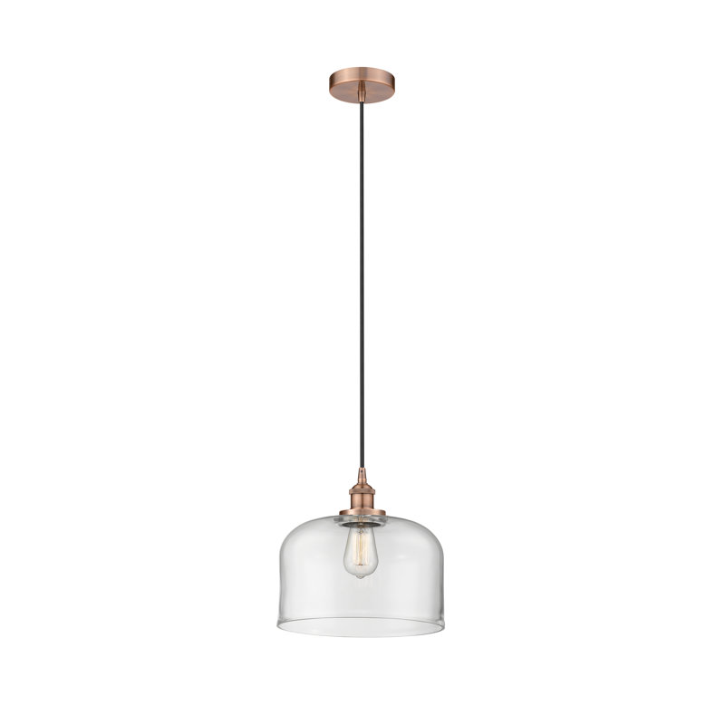 Luminaire suspendu en forme de cloche à 1 lumière Bostonia, Transparent, H 11,75 po x l 12 po x P 12 po, Cuivre