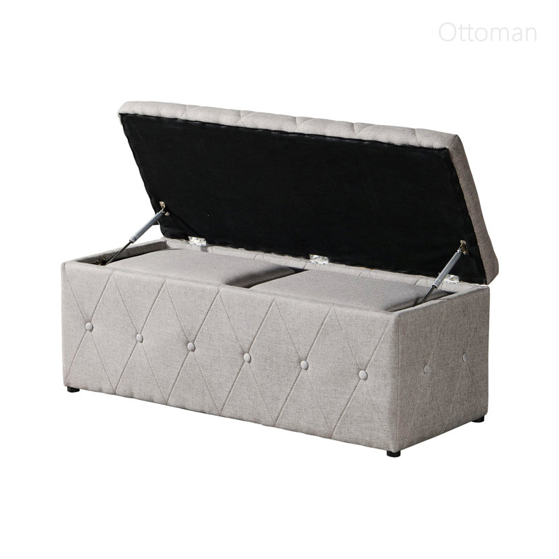 Repose-pieds rembourré avec 2 petits repose-pieds Maksimus, Lin beige