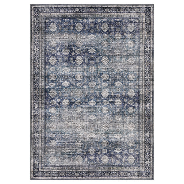 Fleur De Lis Living Machine Washable Rug with Rubber Backing for Living ...