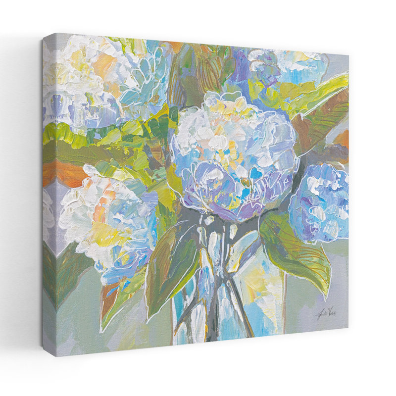 Bouffées contemporaines lumineuses avec art bouquet bleu, H 32 po x l 32 po