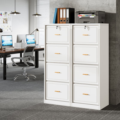 4-drawer Vertical File Cabinet Set Of 2, Office Storage Cabinet With Lock, Adjustable Hanging Bars, 51.2'' H X 17.7'' D X 22.8'' W