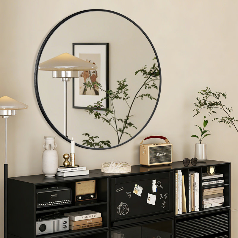 Grand miroir mural Ebern Designs, Noir, noir, noir, noir, 36 po x 36 po