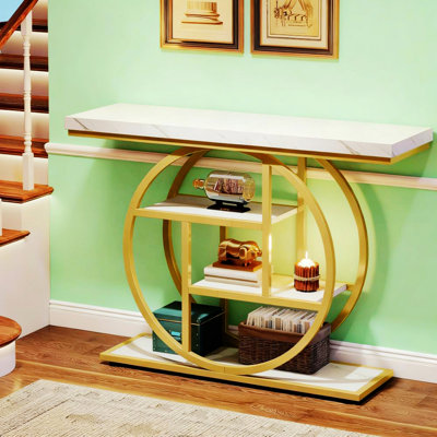 Narrow Console Table with Circular Base