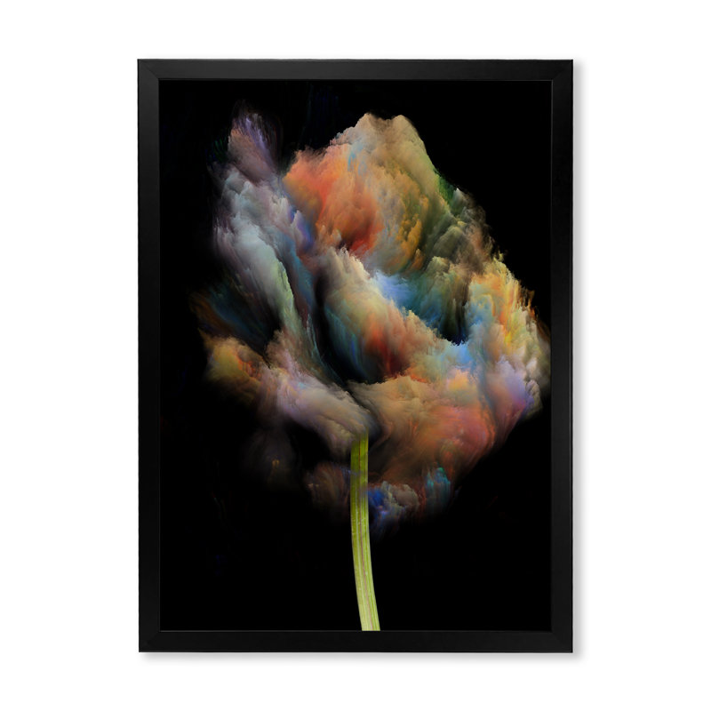 Blooming Multicolor Fractal Flower 8 - Art sur toile moderne, H 36 po x l 24 po x P 1 po, Cadre noir
