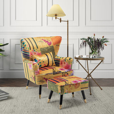 Upholstered With Footstool Wingback Chair