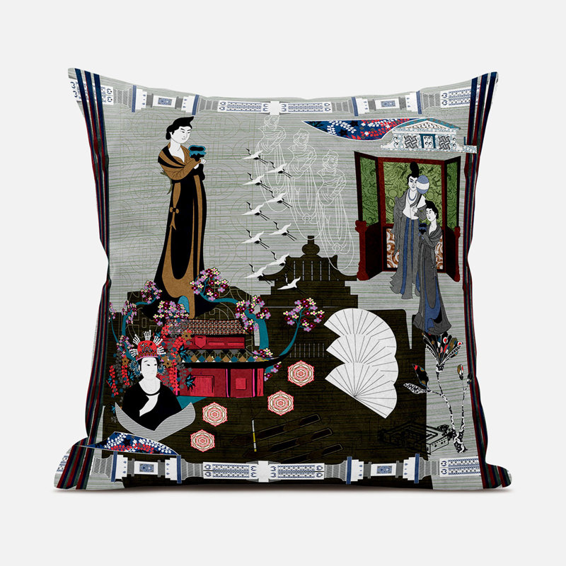 Indoor / Outdoor Square Cushion, Grey/White, 41cm H x 41cm W