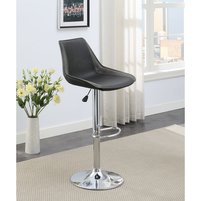 2 tabourets de bar réglables en ébène, base moderne, sièges recouverts de cuir ciré, 2 unités, cuir, réglable, finition