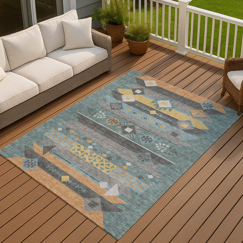 Tapis intérieur / extérieur lavable à la machine Chantille ACN2499 Global, Sarcelle, 5 pi x 7 pi 6 po