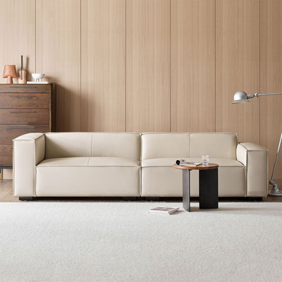 Beige Genuine Leather Modular Sofa cushion couch