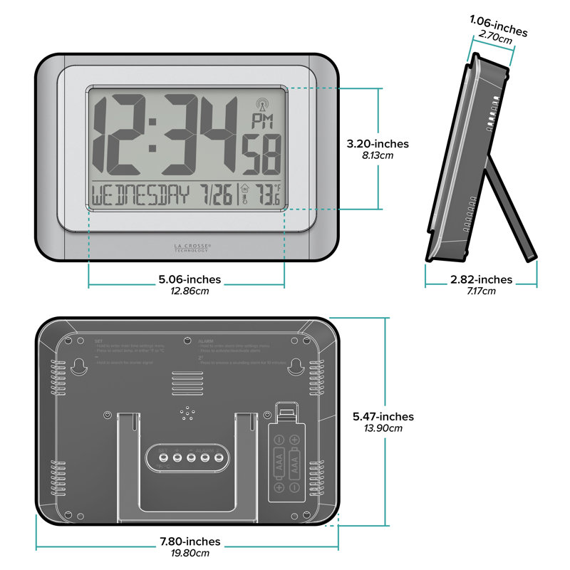 Horloge numérique numérique avec température intérieure, Gris froid / argent